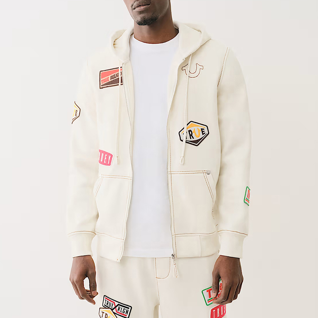 Cream Embroidered Patchwork Zip Hoodie - True Religion - Modalova