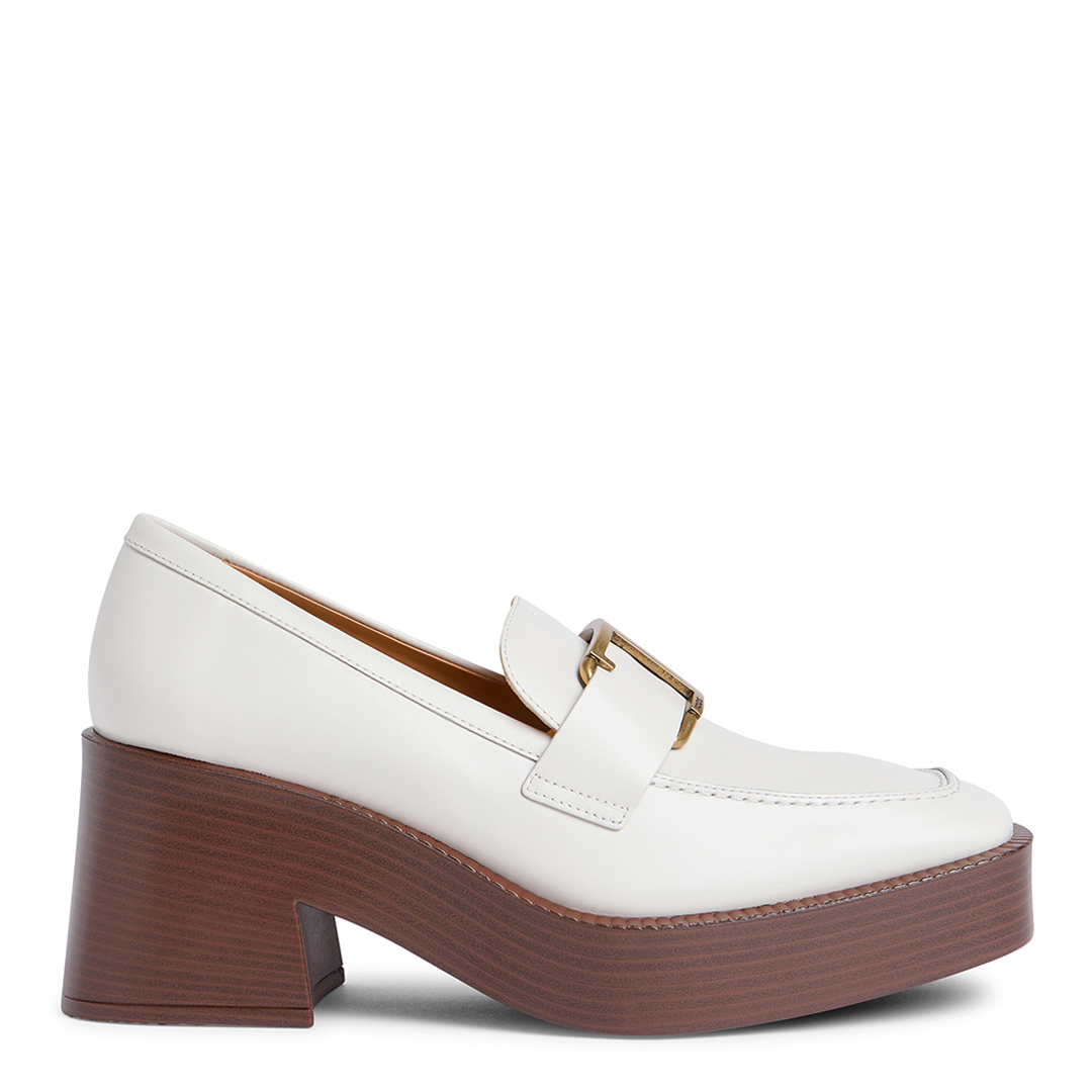 Women's White Leather Heeled Platform Gomma Loafer