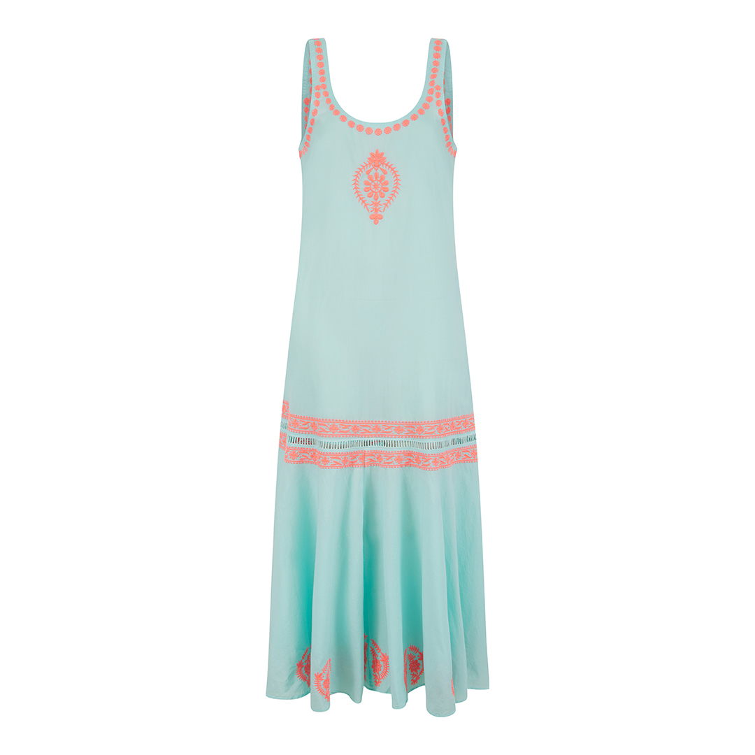 Roma Dress Aqua-Neon Coral