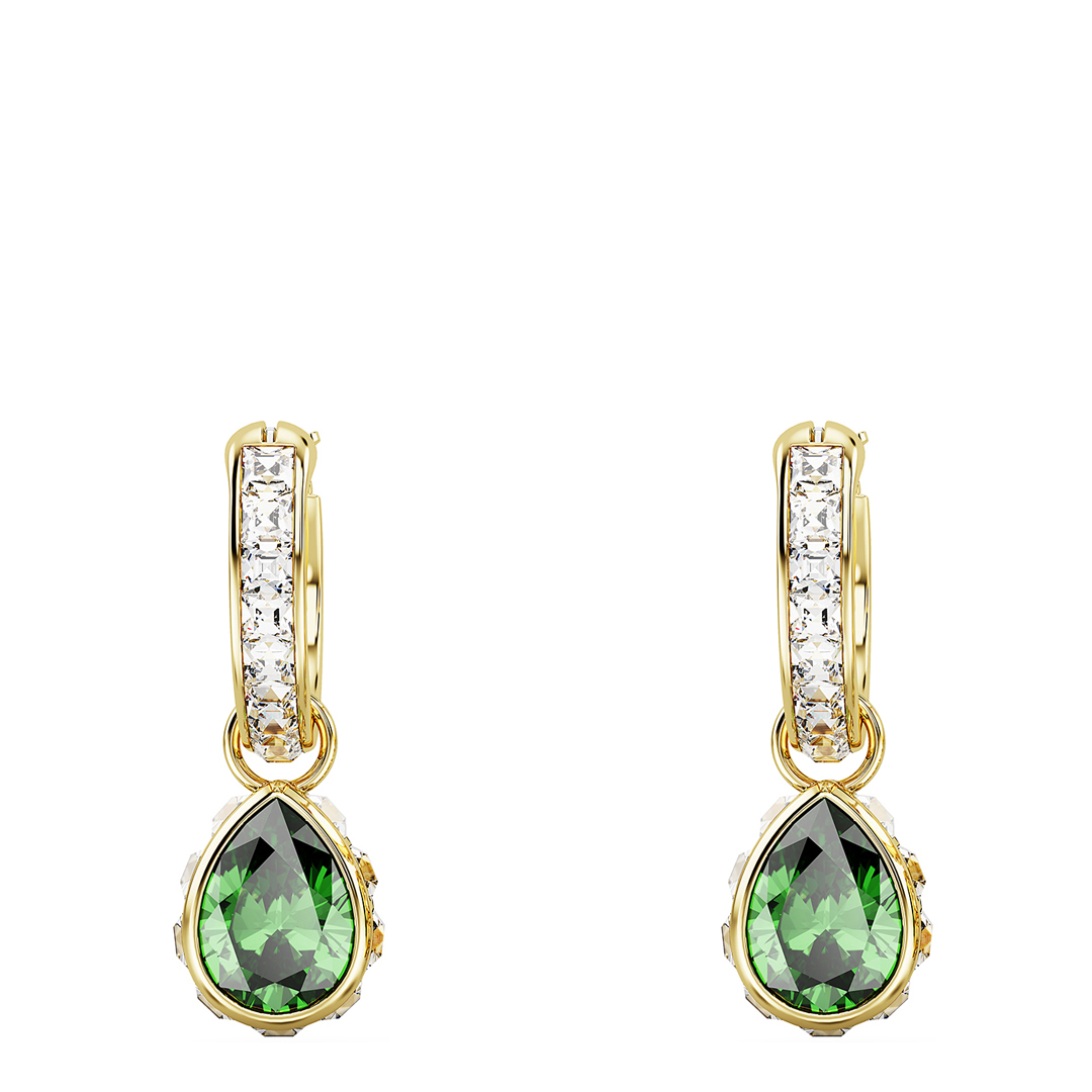 SWAROVSKI Women's   Gold 18K -Plated & Green Chroma Drop Earrings in Size 2.2, BrandAlley