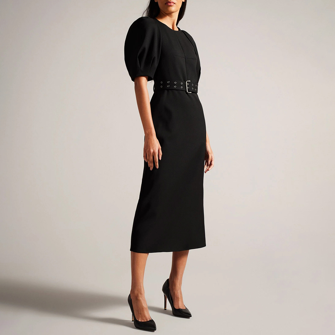 Ted Baker Black Gabyela Puff Sleeve Midi Dress – Size 6