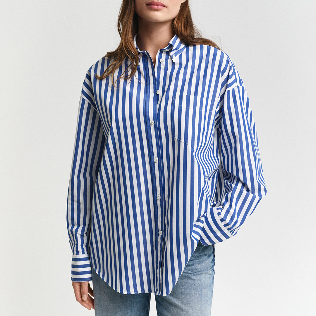 Blue Oversized Striped Classic Poplin Shirt