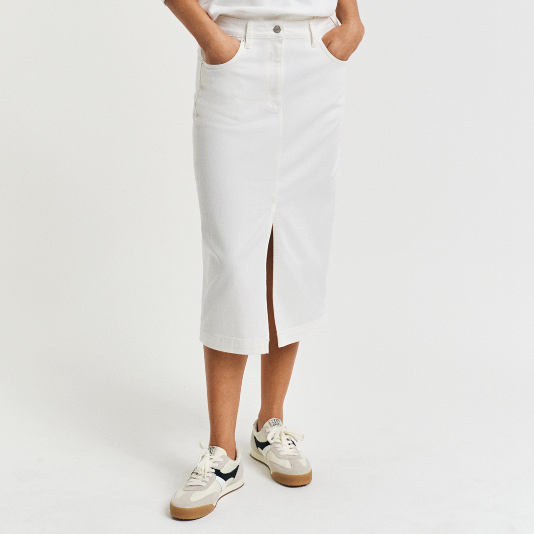 White Stretch Midi Skirt