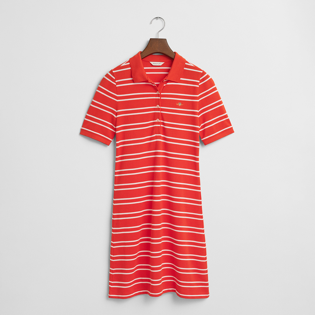 Gant Women's  Orange Stripe Shield Pique Polo Dress in Size M, BrandAlley