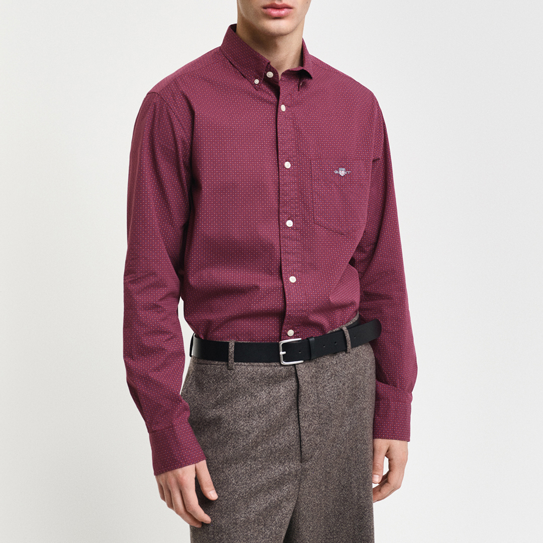 Burgundy Regular Micro Print Cotton Shirt