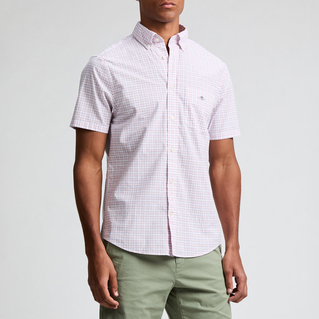 Pink/White Classic Cotton Poplin Check Shirt