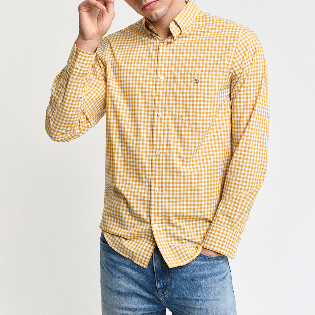 Yellow Gingham Cotton Poplin Gingham Shirt