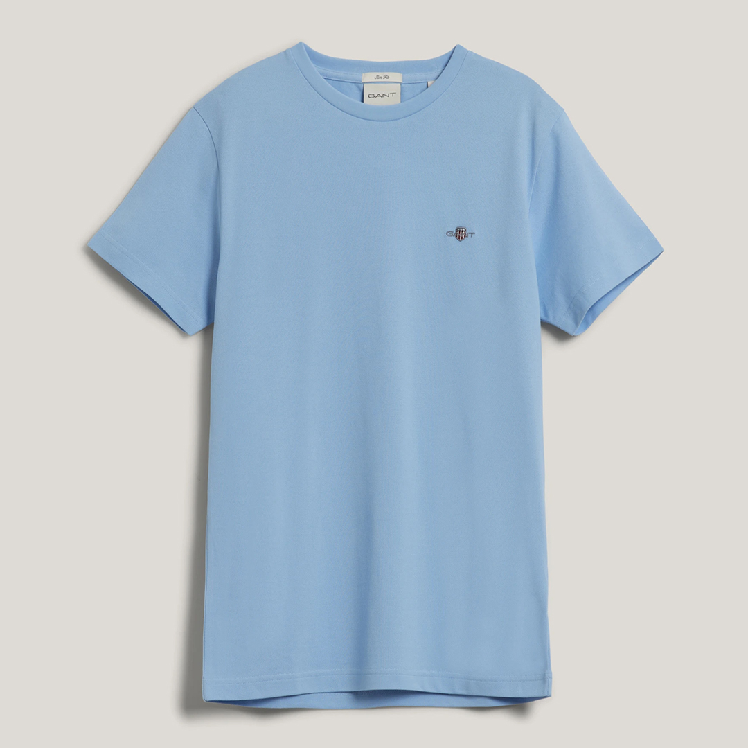 Blue Slim Pique Cotton T-Shirt
