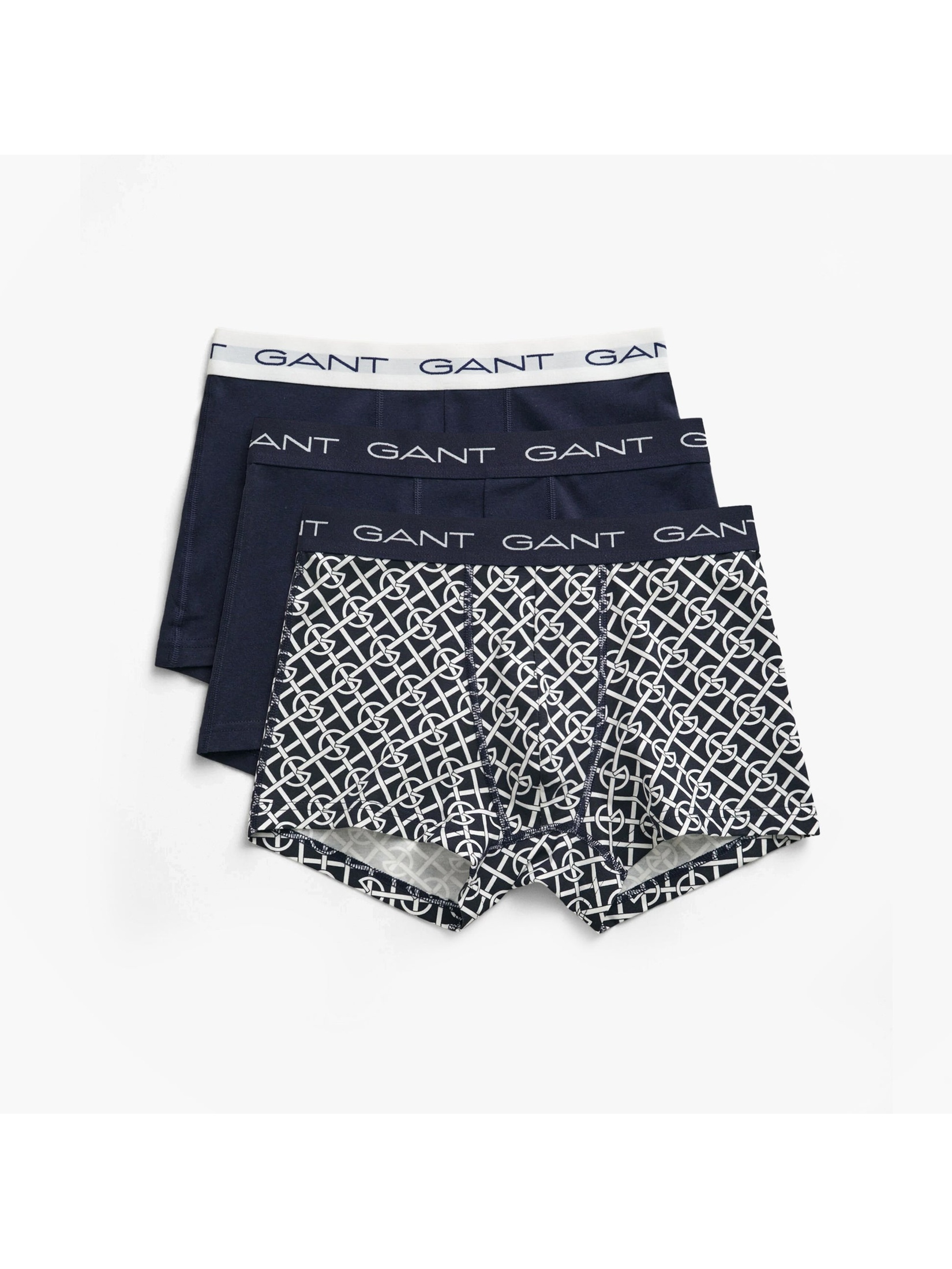 Gant Men's   Blue  3-Pack G Pattern Cotton Blend Trunks in Size L, BrandAlley