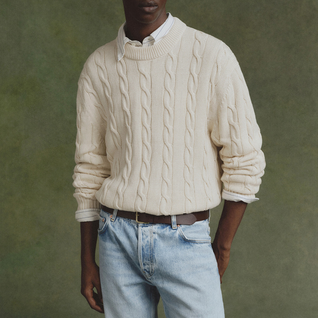 Ivory Cable Crew Linen Blend Jumper