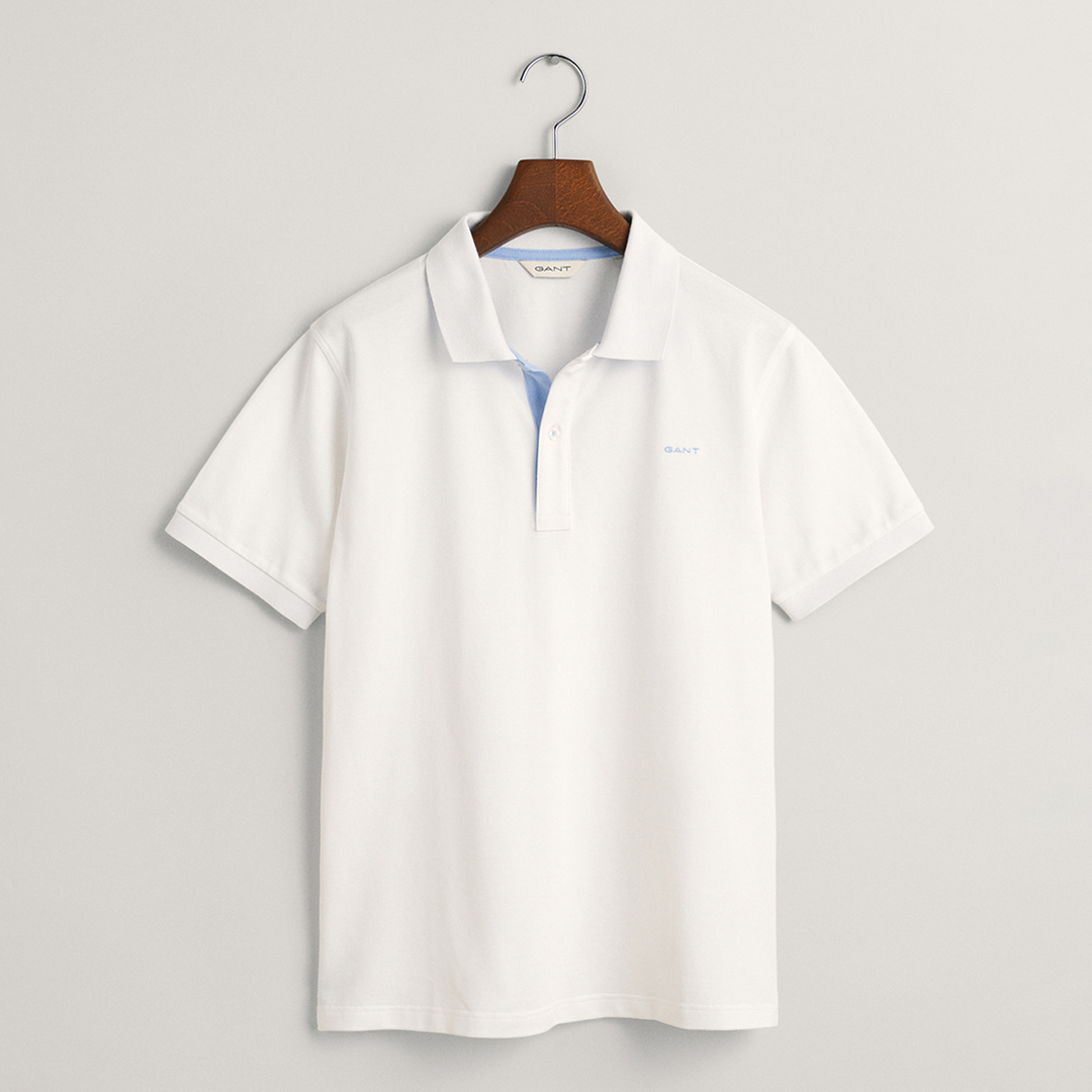 White Contrast Short Sleeve Pique Rugger