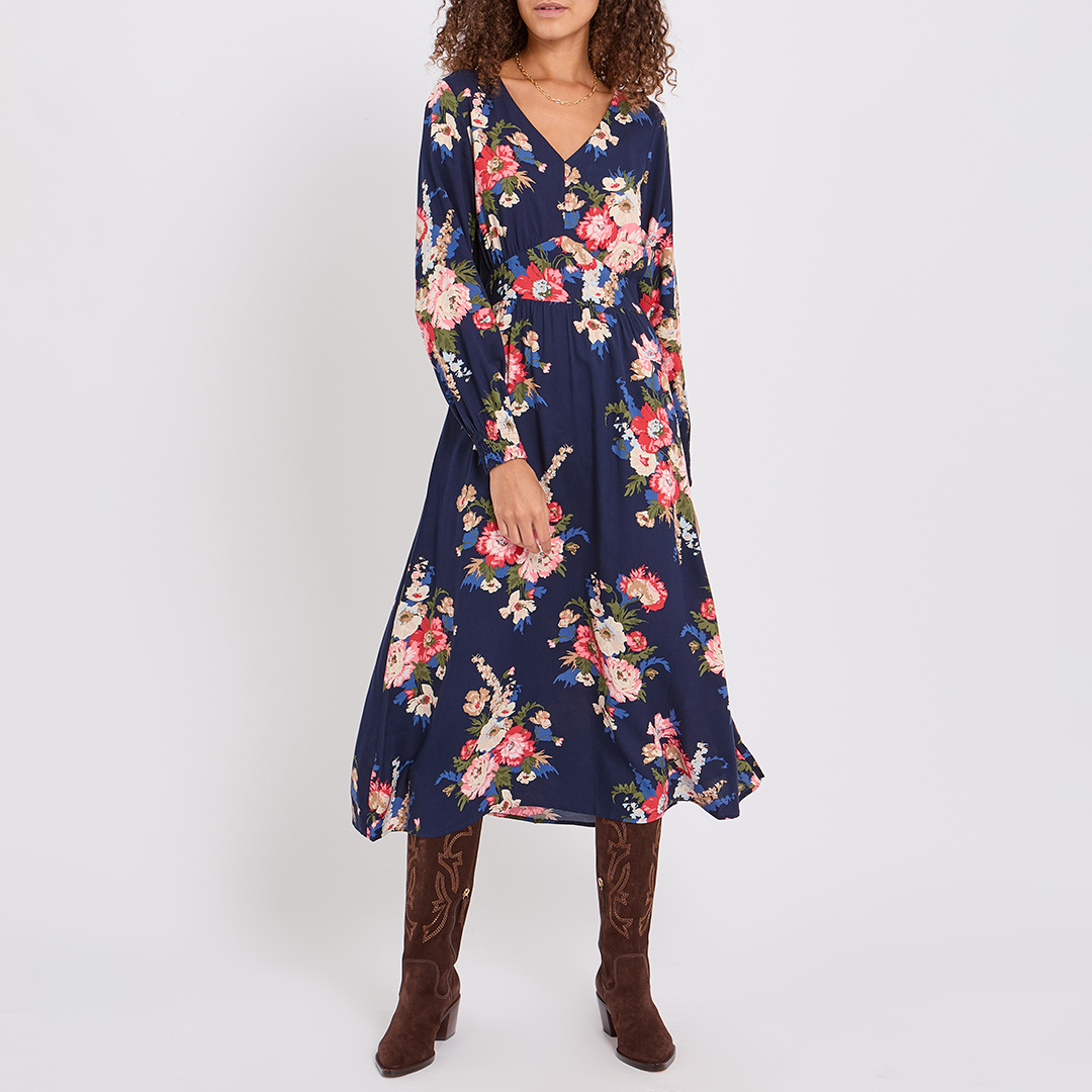 Navy Floral Woven Maxi Dress