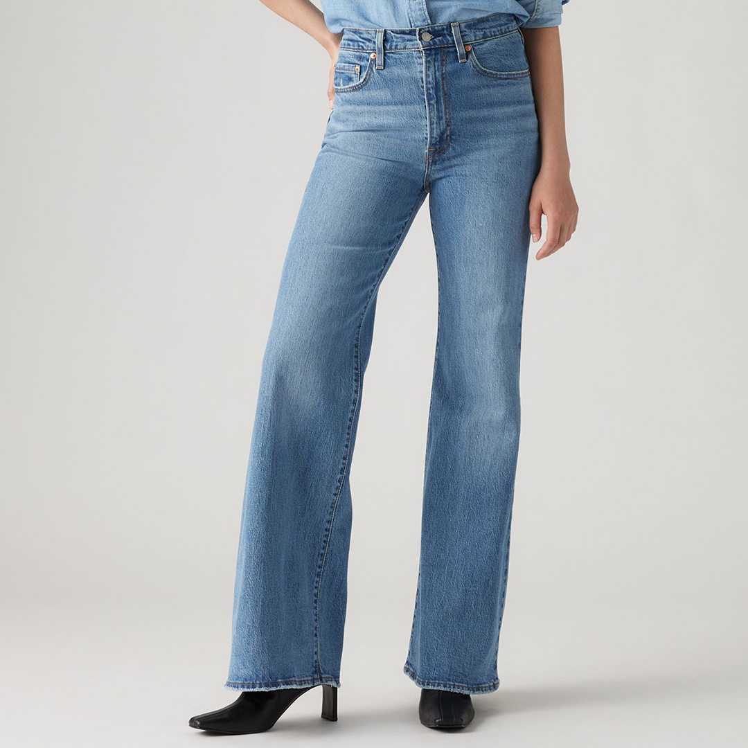 Mid Blue Ribcage Bell Stretch Jeans