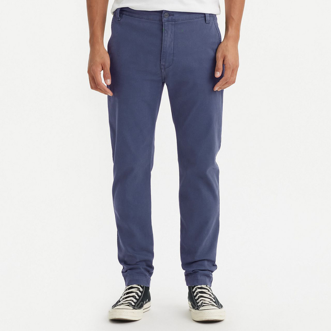 Mid Blue Linen Blend Stretch Chino Trousers