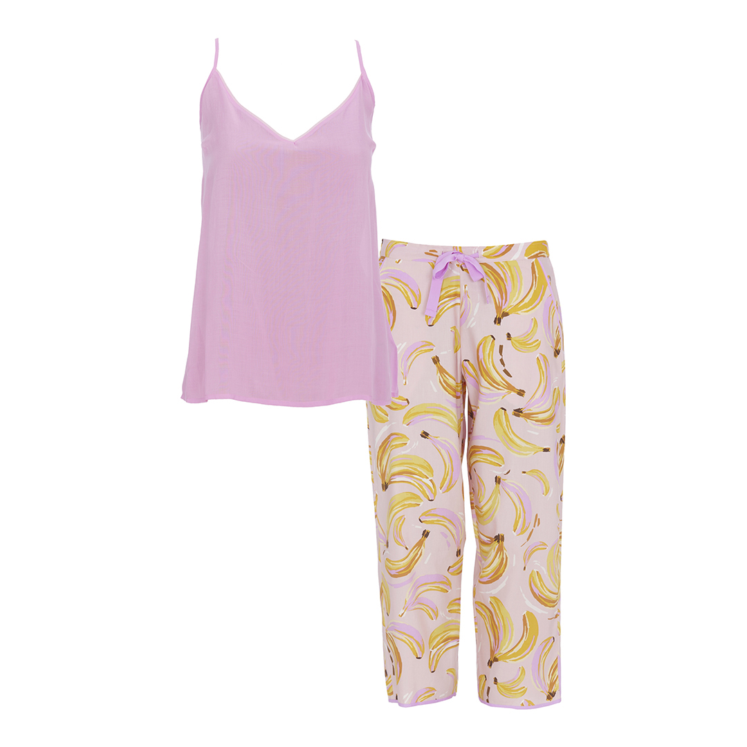 Betsy Light Pink Modal Cami & Banana Print Pyjama Set