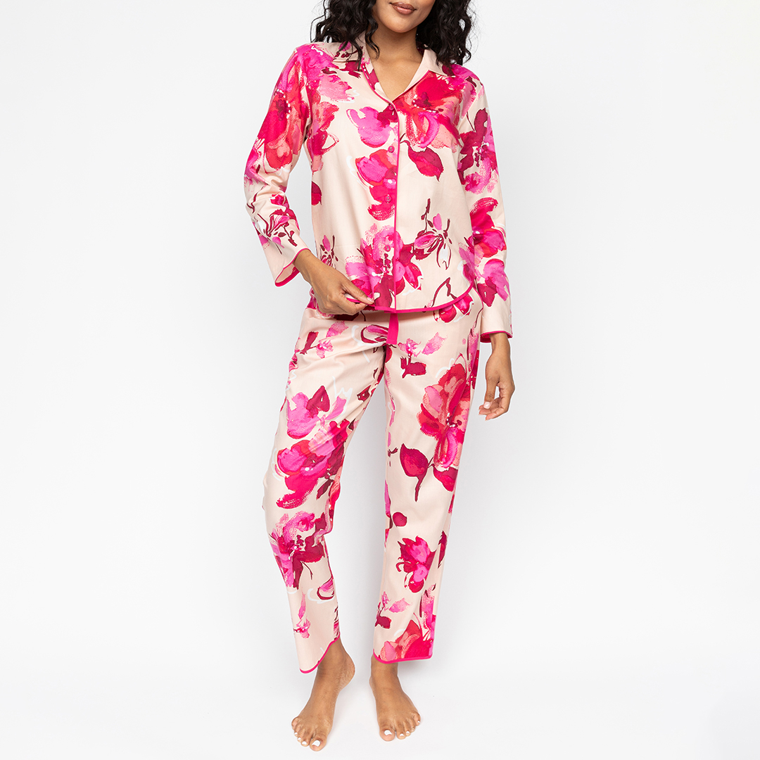 Aria Peach Floral Print Pyjama Set - Cyberjammies - Modalova