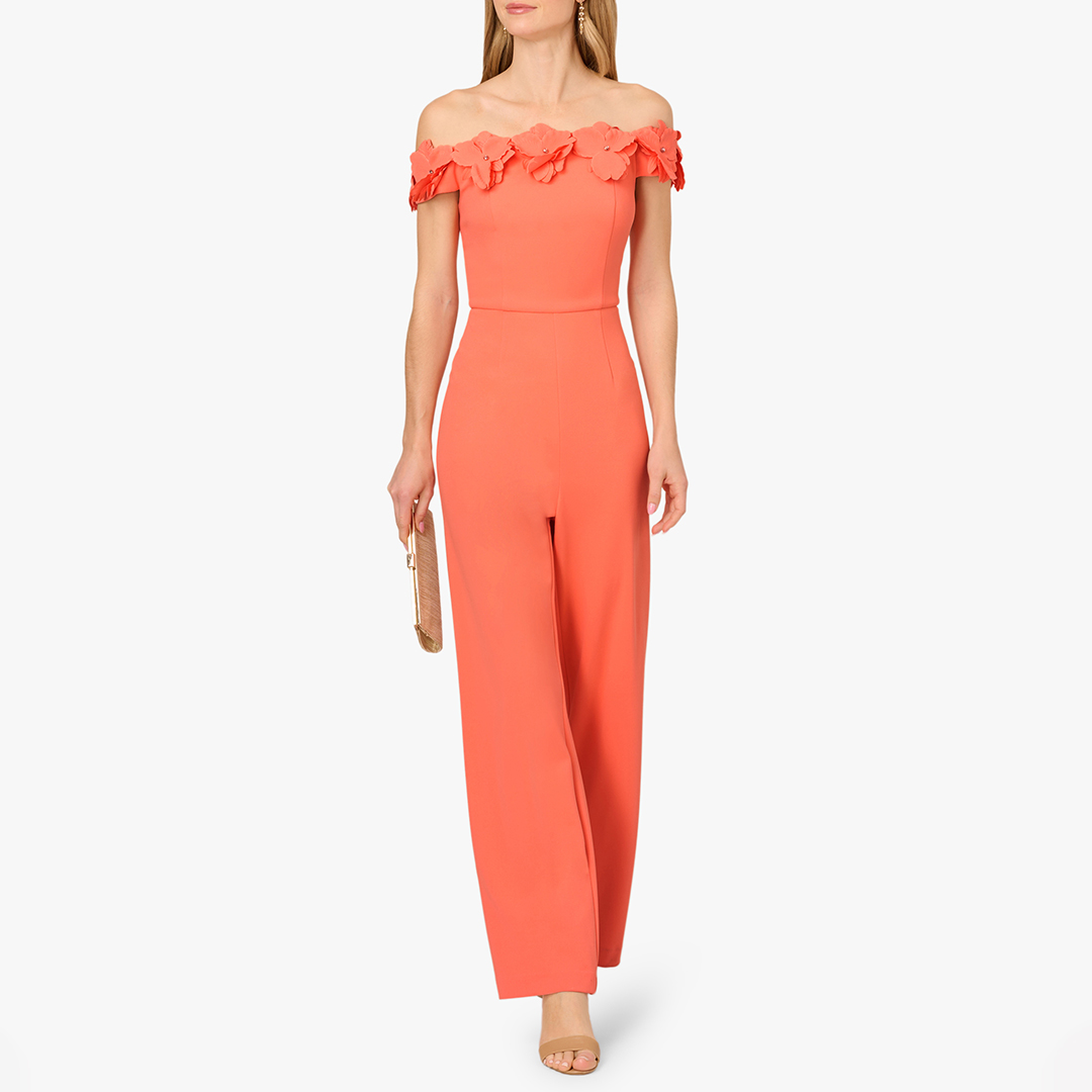 Adrianna Papell Orange Crepe Rosette Jumpsuit - Size 18