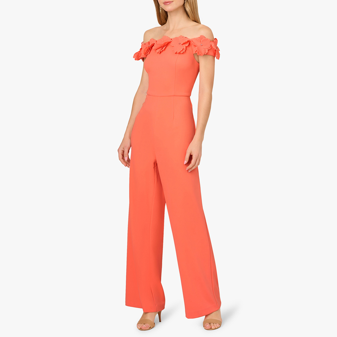 Adrianna Papell Women's   Pink Orange Crepe Rosette Jumpsuit in Size 14, BrandAlley