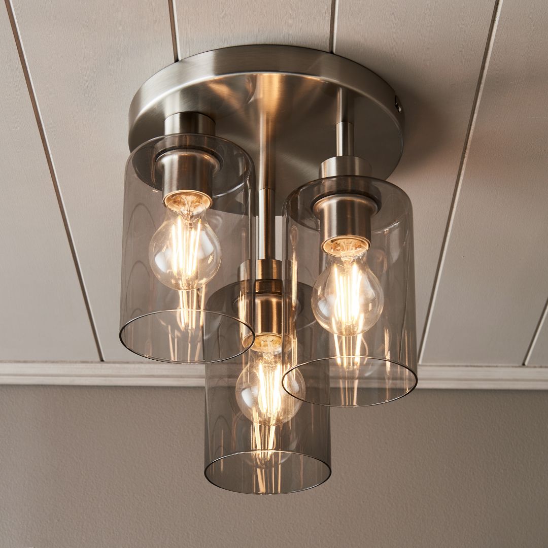 Pagazzi Lighting   Kingsholm 3 Light Satin Nickel Semi Flush Ceiling Light , BrandAlley