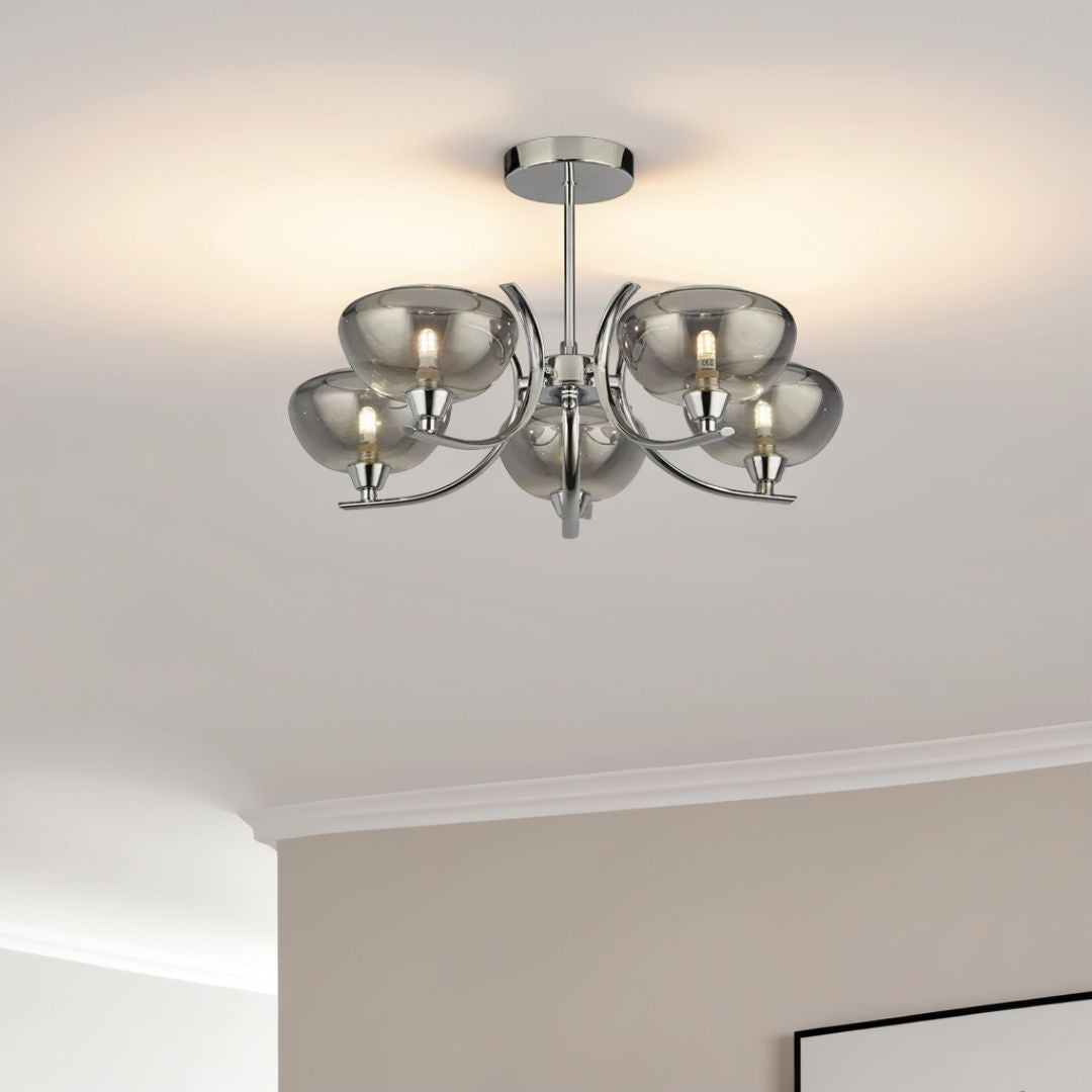 Pagazzi Lighting   Hansel Semi  Flush 5 Light Smoked Glass Ceiling Light , BrandAlley