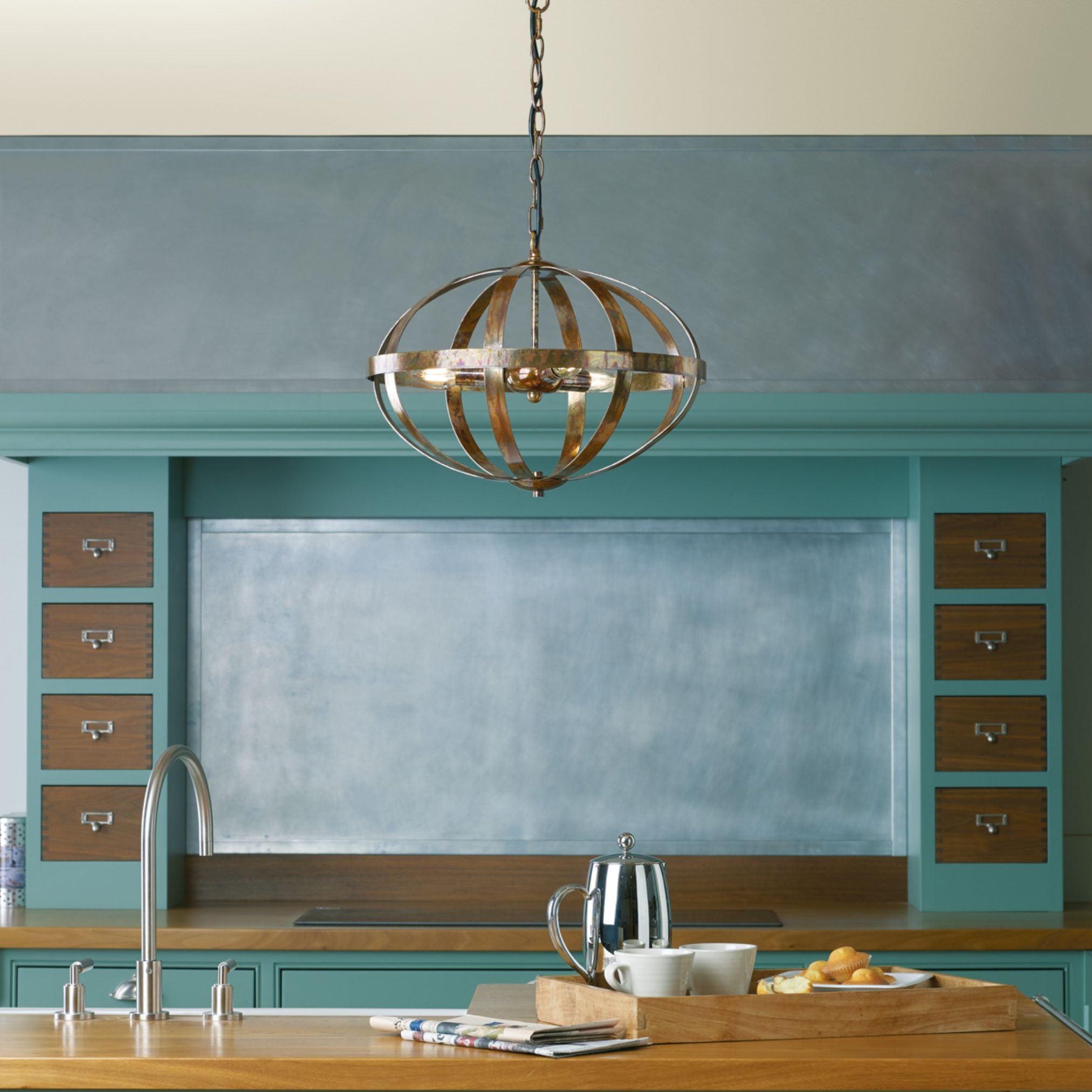 Pagazzi Lighting     Inga 3 Light Petrol Copper Pendant Ceiling Light , BrandAlley