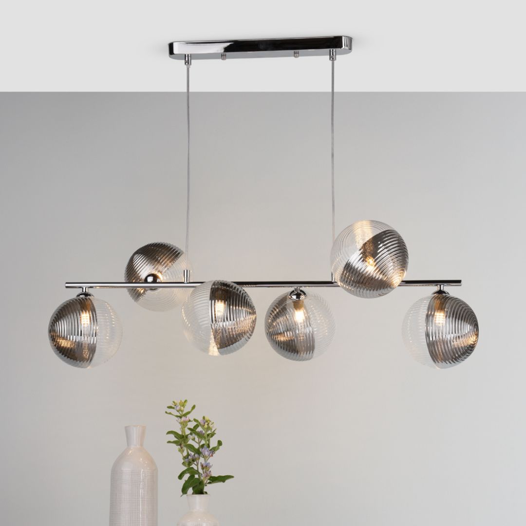 Pagazzi Lighting    Silver Claudia 6 Light & Glass Ceiling Pendant Bar , BrandAlley