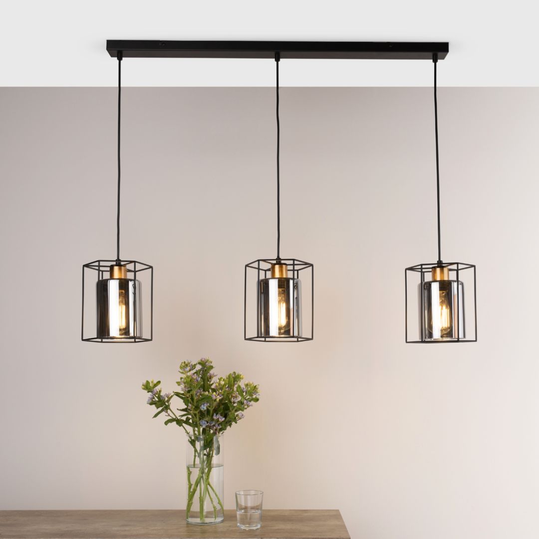 Pagazzi Lighting   Sabrina 3 Light Black and Smoked Glass Ceiling Pendant Bar , BrandAlley