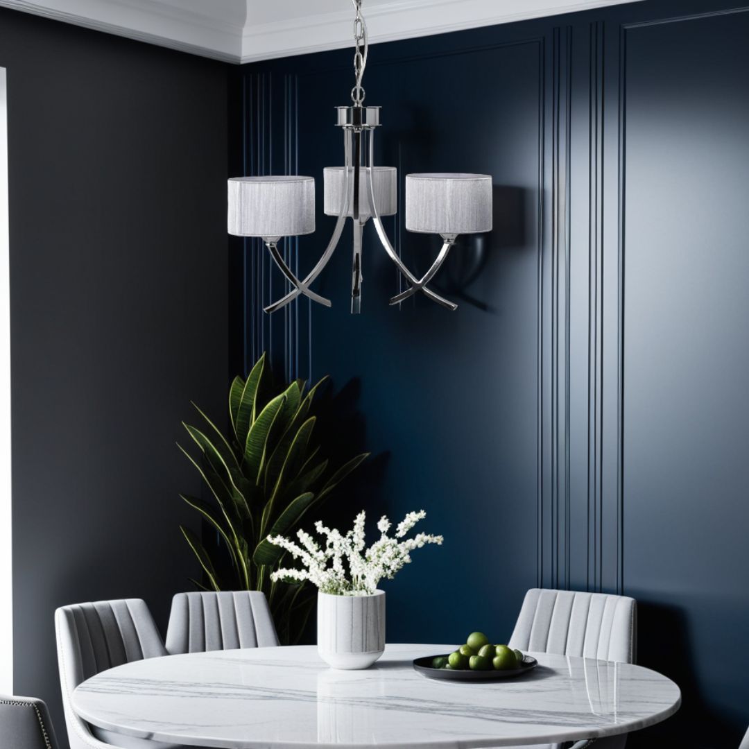 Pagazzi Lighting   Justina 3 Light Polished Chrome Chandelier with Silver String Shade , BrandAlley