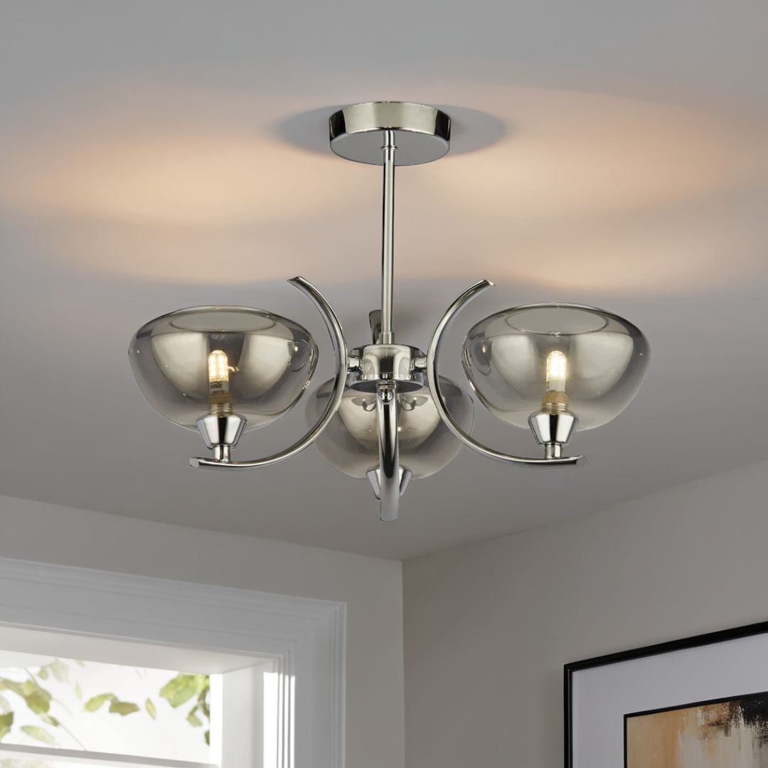 Pagazzi Lighting   Hansel Semi Flush 3 Light Smoked Glass Ceiling Light , BrandAlley