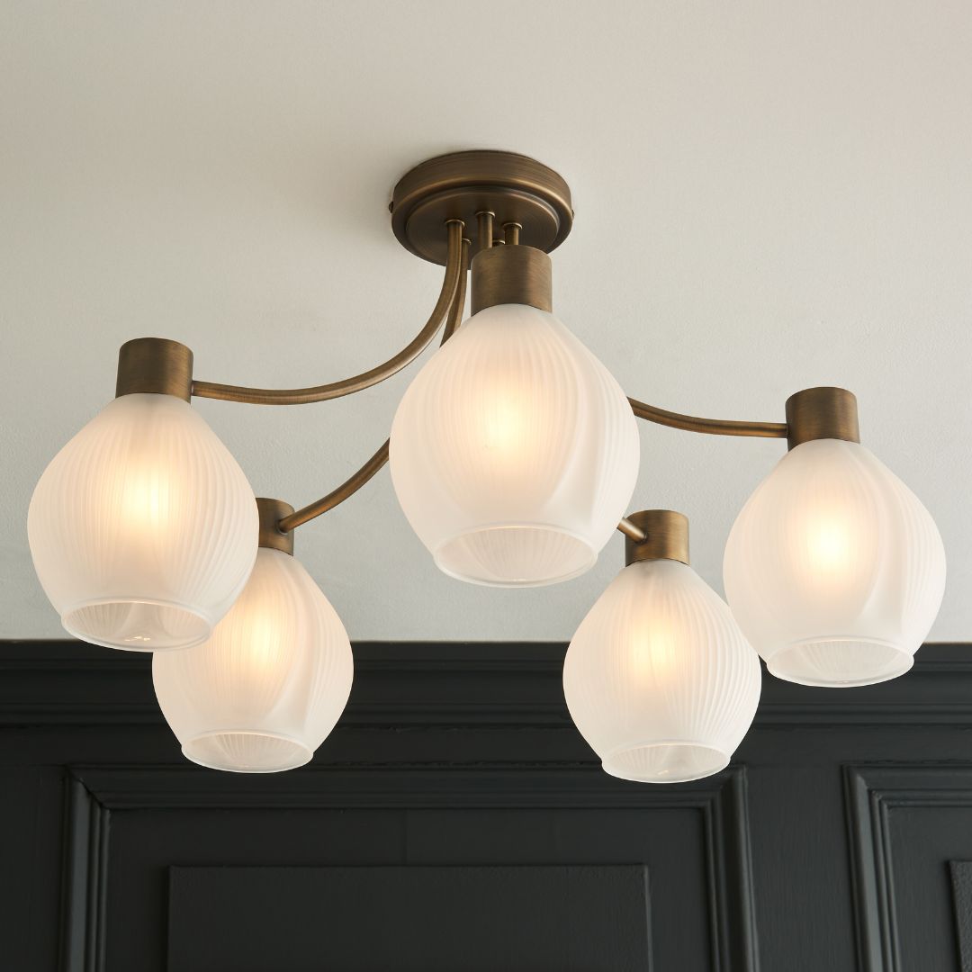 Pagazzi Lighting   Hamilton 5 Light Antique Brass Semi Flush Ceiling Light , BrandAlley