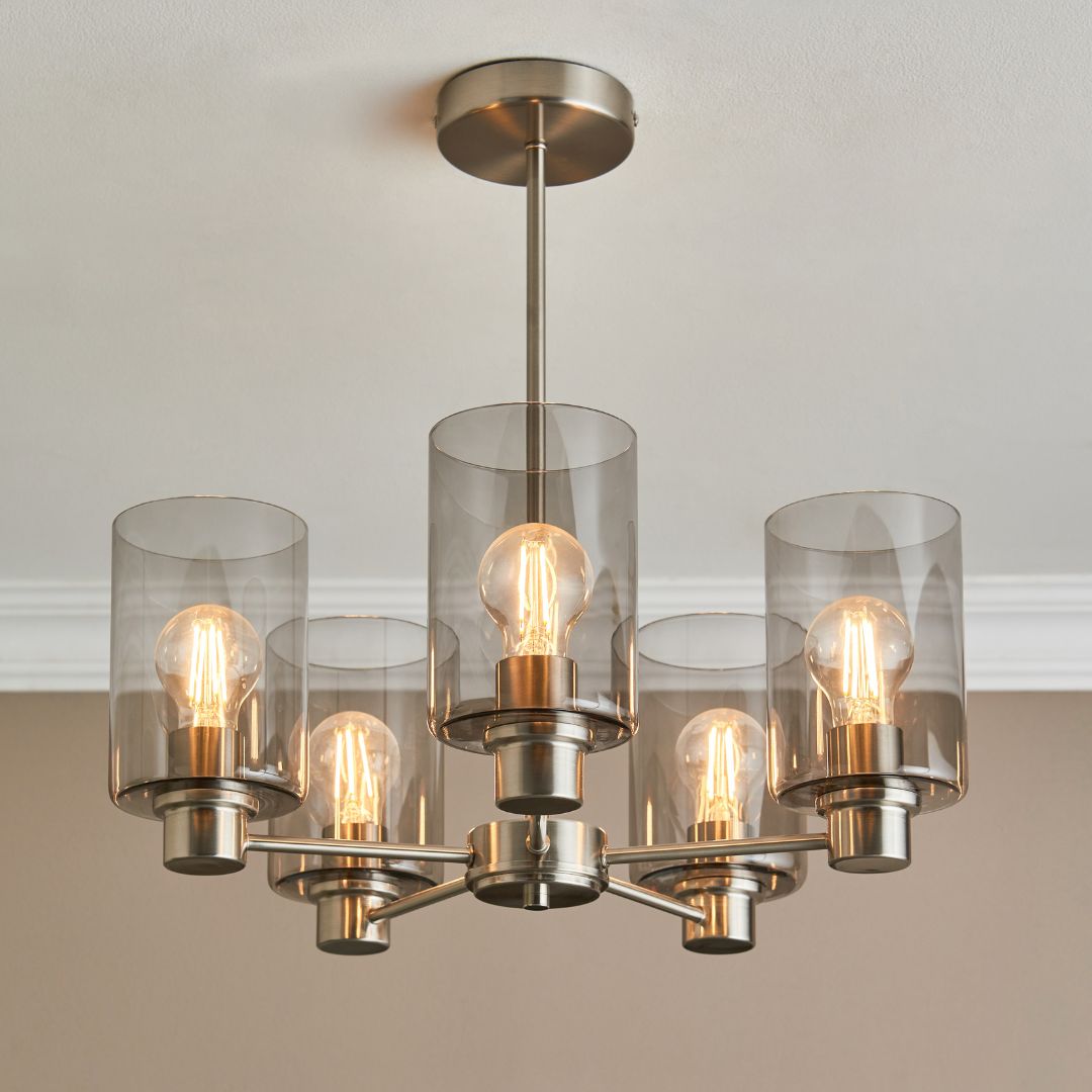 Pagazzi Lighting    Silver Kingsholm 5 Light Satin Nickel Semi Flush Ceiling Light , BrandAlley