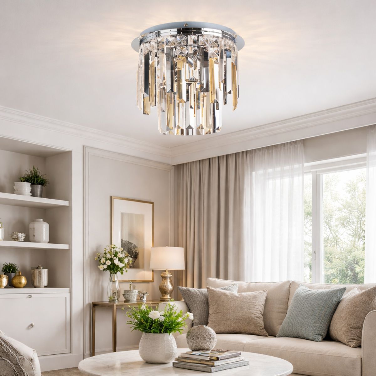 Pagazzi Lighting    Silver Onega 3 Light Polished Chrome & Glass Flush Ceiling Light , BrandAlley
