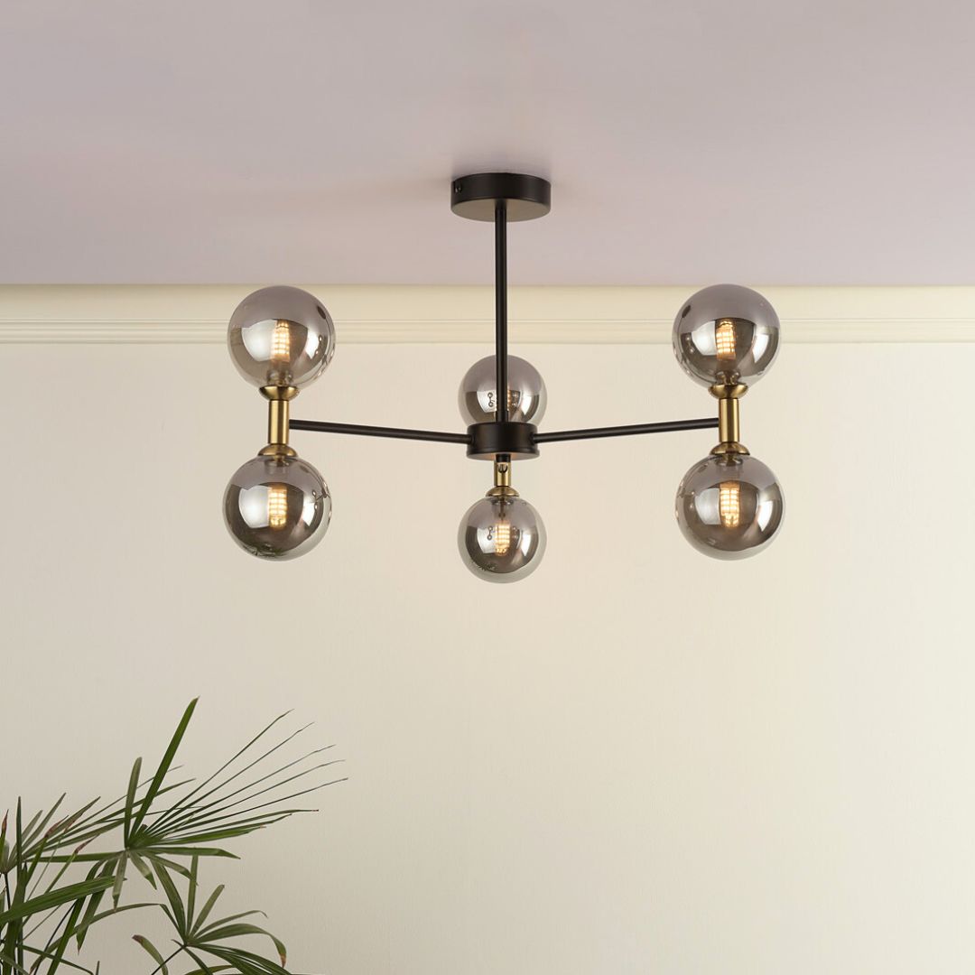 Pagazzi Lighting    Black Loxley 6 Light & Gold Semi Flush Ceiling Light , BrandAlley
