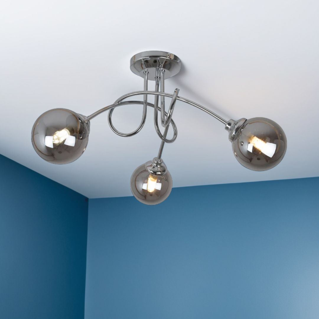 Pagazzi Lighting   Bungo 3 Light Polished Chrome & Smoked Glass Semi Flush Ceiling Light , BrandAlley