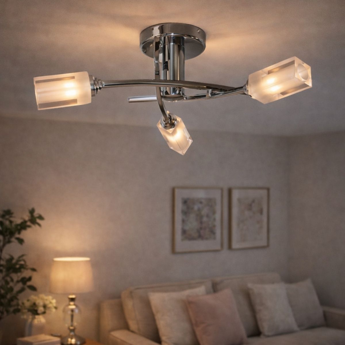Pagazzi Lighting   Icarus 3 Light Semi Flush Ceiling Light Polished Chrome , BrandAlley