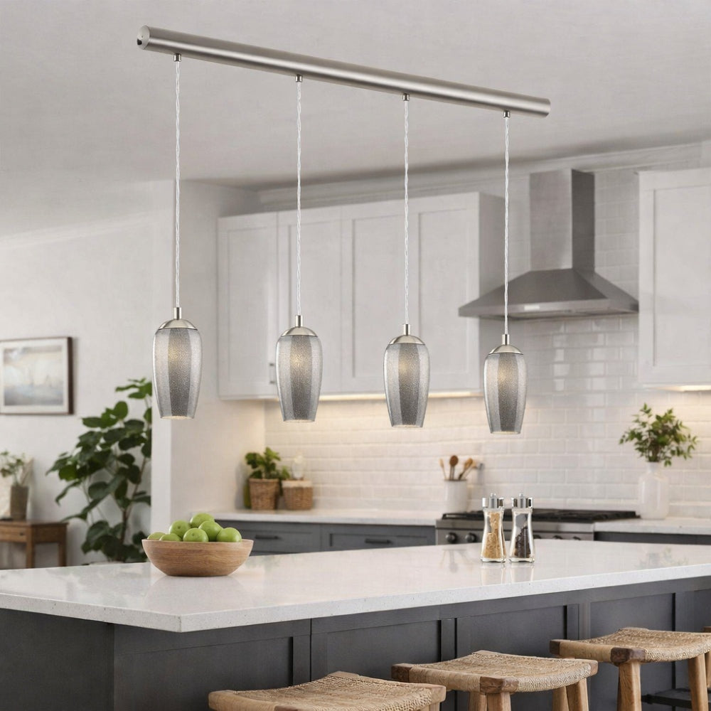Pagazzi Lighting    Grey Stephie 4 Light Ceiling Light Bar Satin Nickel , BrandAlley