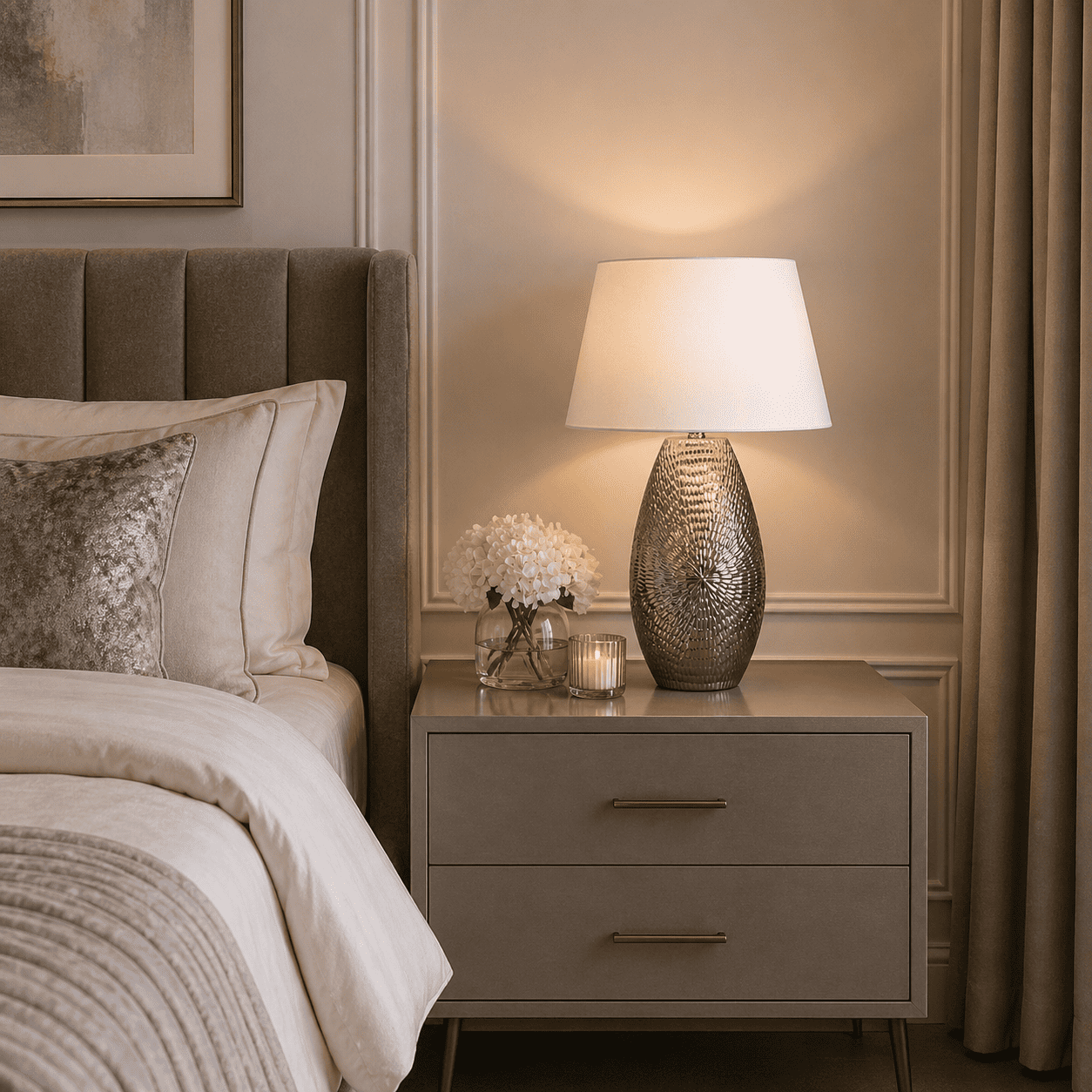Pagazzi Lighting   Caitlin Silver Oval Ceramic Table Lamp With White Shade , BrandAlley
