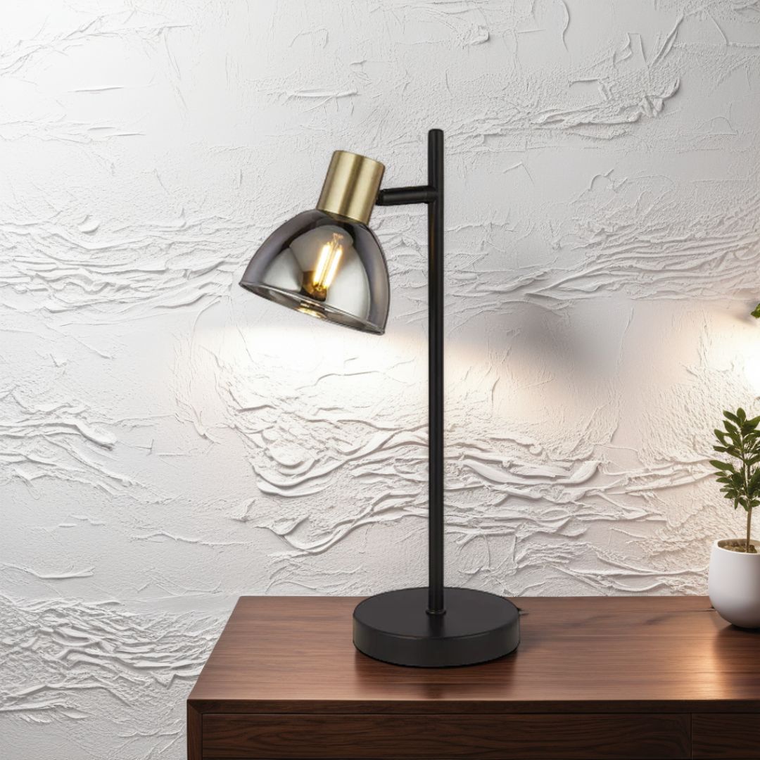 Pagazzi Lighting    Black Elisa Smoked Glass Desk Table Lamp , BrandAlley