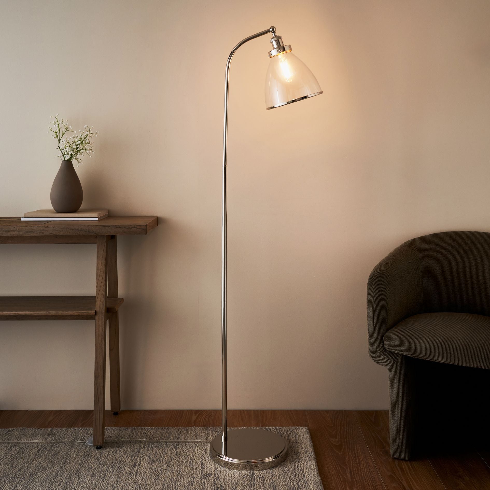 Pagazzi Lighting   Brunswick Polished Nickel & Glass Task Floor Lamp , BrandAlley