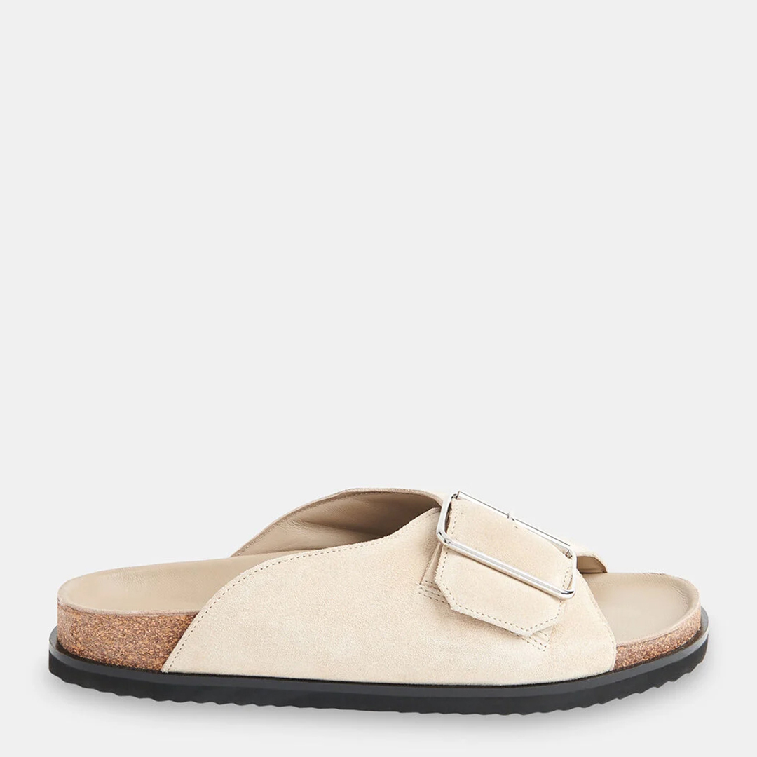 Sand Ellery Buckle Suede Sandals