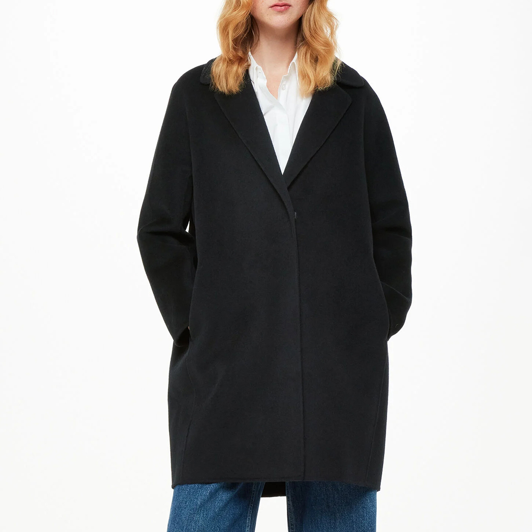 WHISTLES Women's  Black Julia Wool Blend Double Faced Coat in Size XL, BrandAlley