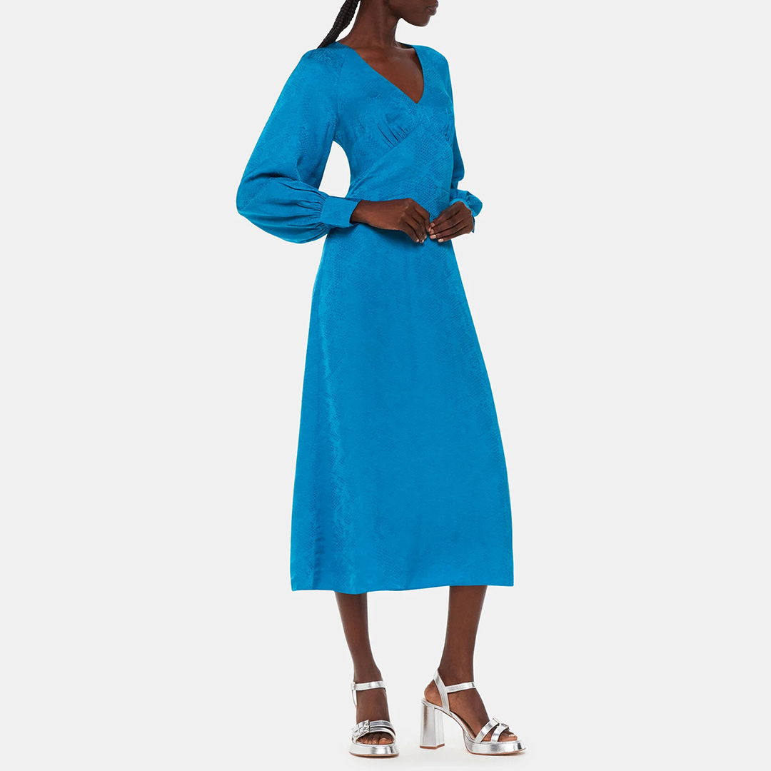 WHISTLES Women's   Blue Serpent Jacquard Midi Dress in Size 10, BrandAlley