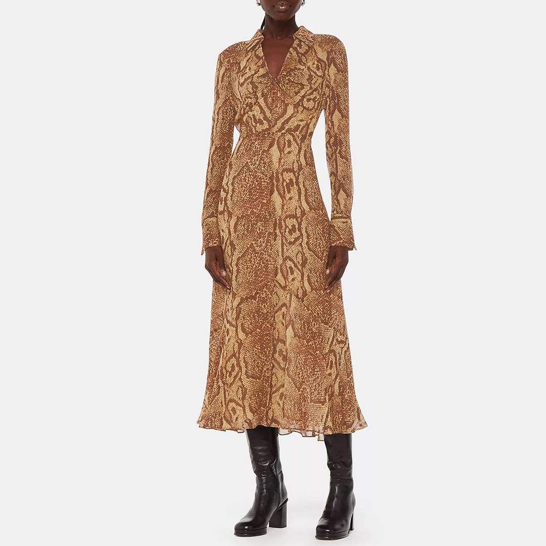 WHISTLES Women's    Brown Serpent Print Midi Dress in Size 12, BrandAlley