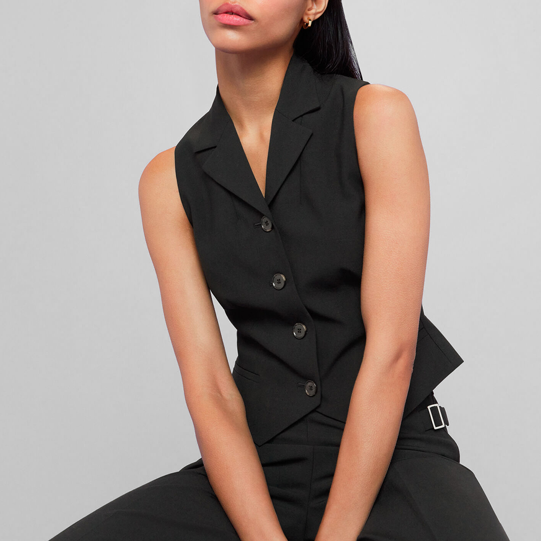 WHISTLES Women's   Black Sia Wool Blend Waistcoat in Size 16, BrandAlley
