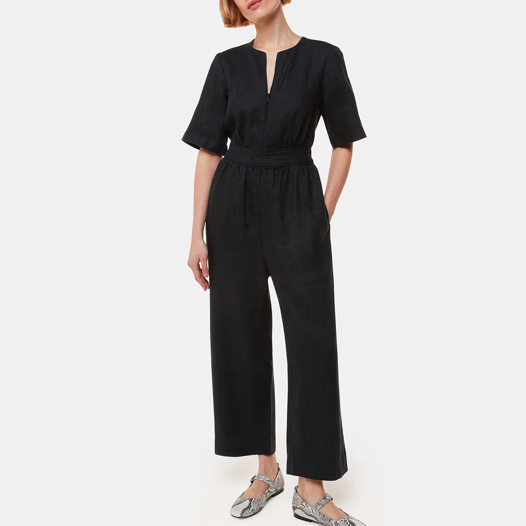 WHISTLES Women's   Black Cosima Linen Jumpsuit in Size 8, BrandAlley