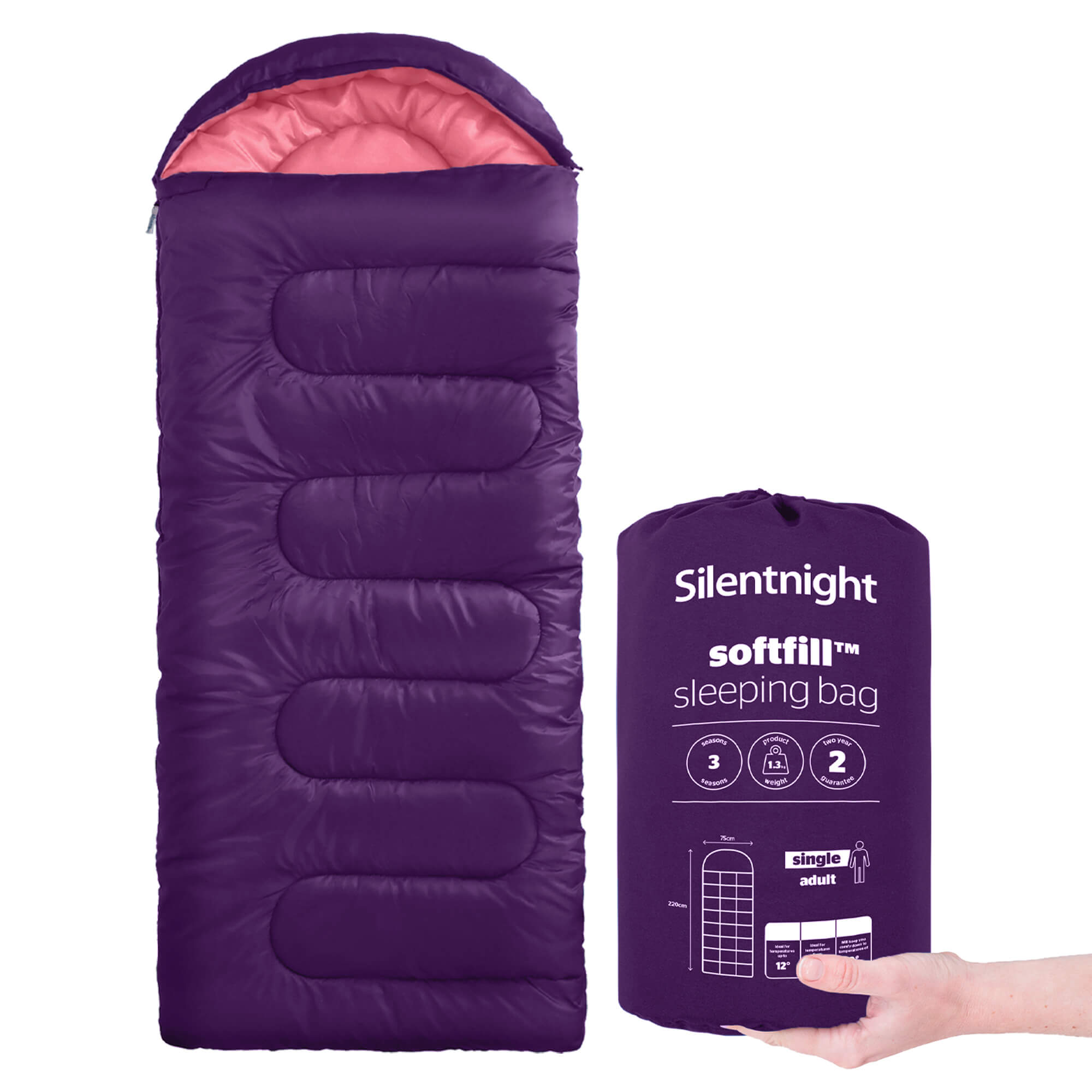 Silentnight   Camping Collection Adult Sleeping Bag Purple in Size Single, BrandAlley