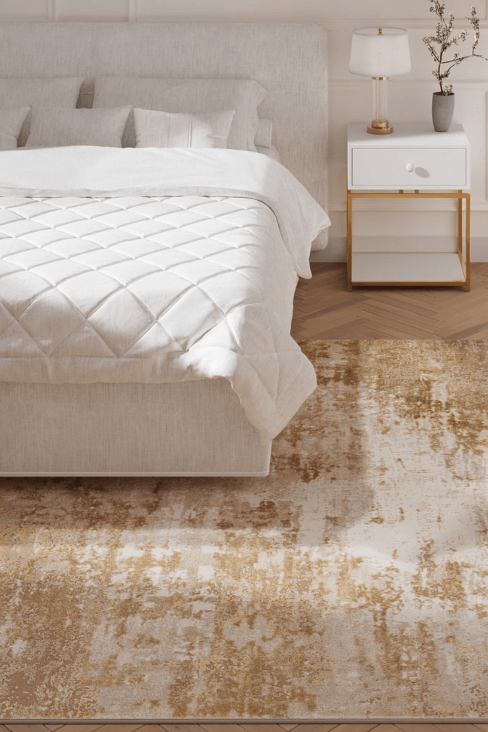 Kukoon   Beige Modern Abstract Distressed Finish Area Rug in Size 60cm x 240cm, BrandAlley