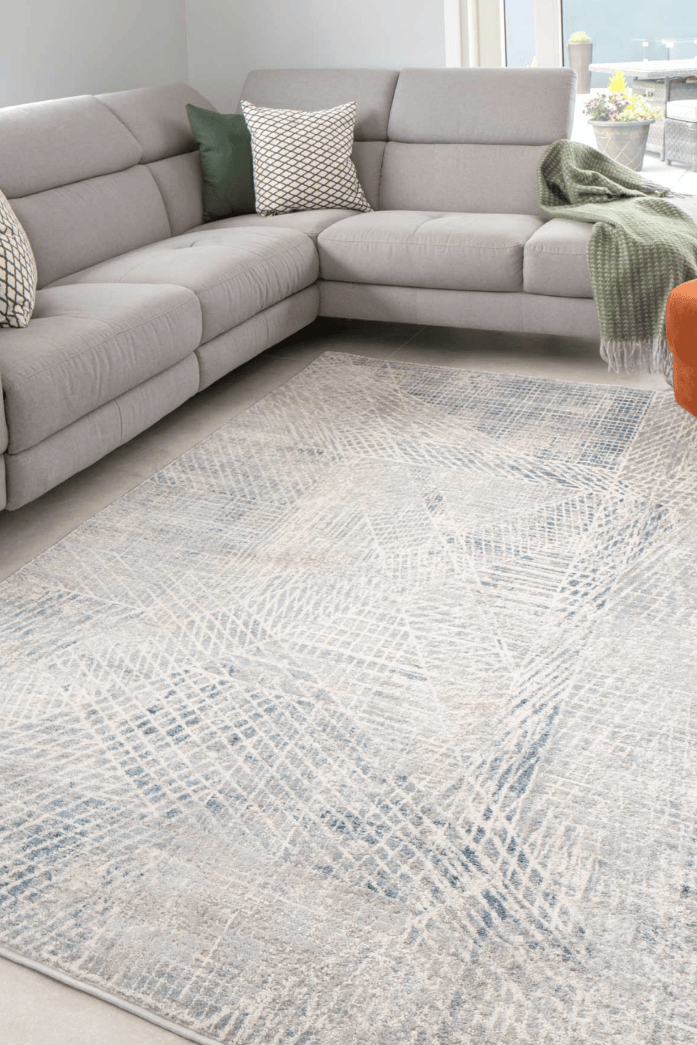 Kukoon    Blue Beige Geometric Contemporary Distressed Area Rug in Size 80cm x 150cm, BrandAlley
