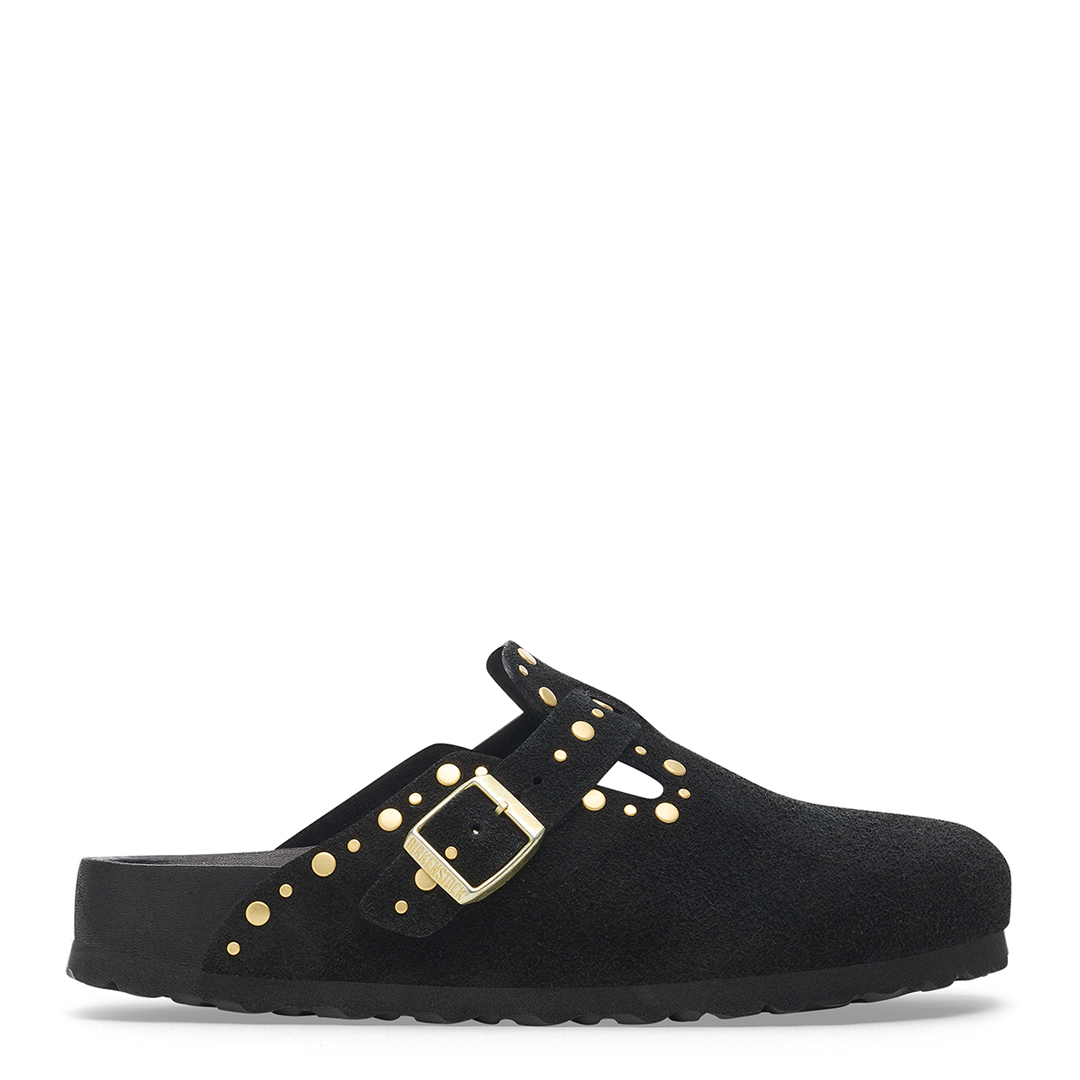 Women's Black Boston Rivet Suede Clogs