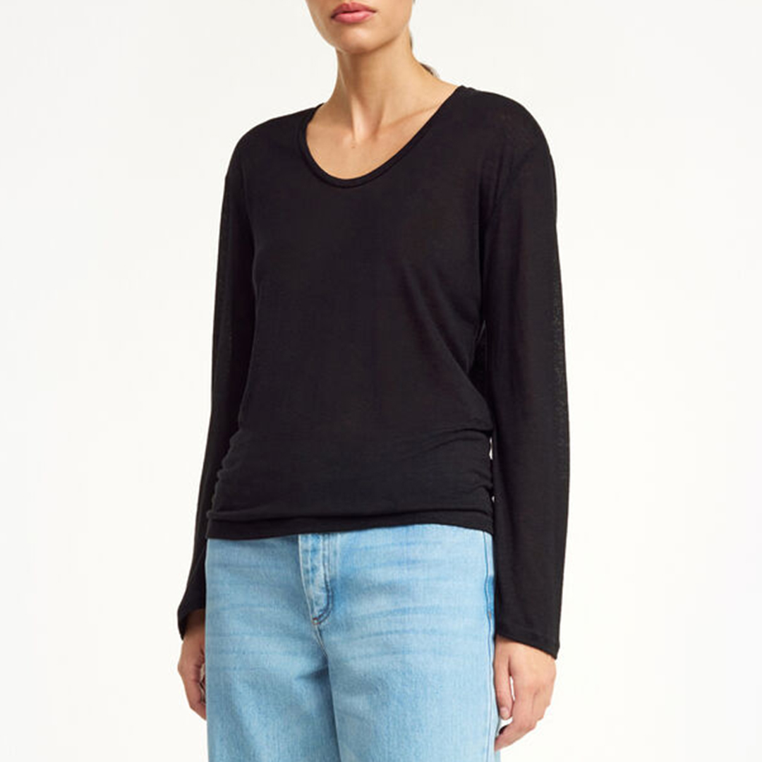 By Malene Birger Black Amalou Linen Blend Top - Size XXS